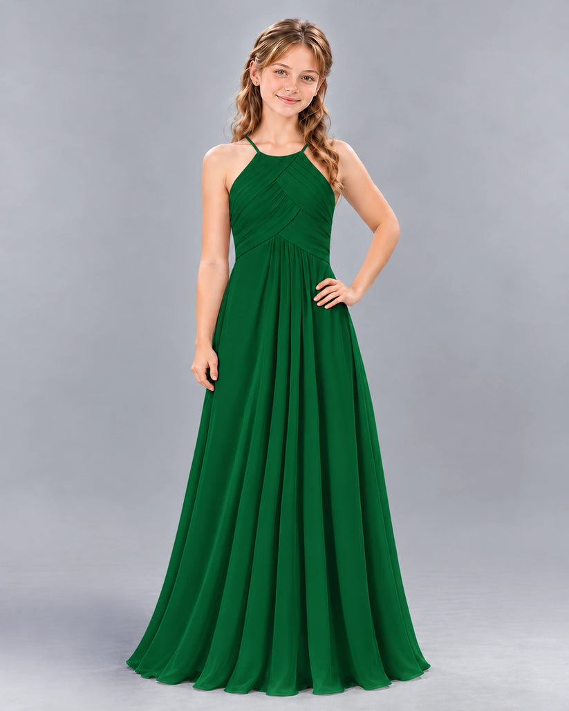 Dark Green A-line Junior Bridesmaid Dress Front