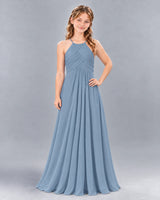 Dusty Blue A-line Junior Bridesmaid Dress Front