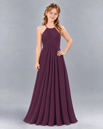 Dideyttawl Pleated Junior Bridesmaid Dress for Wedding Ceremonies