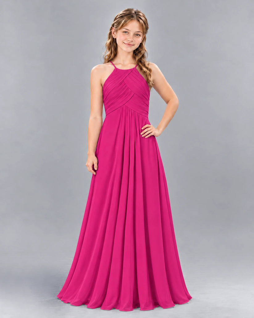 Hot Pink A-line Junior Bridesmaid Dress Front
