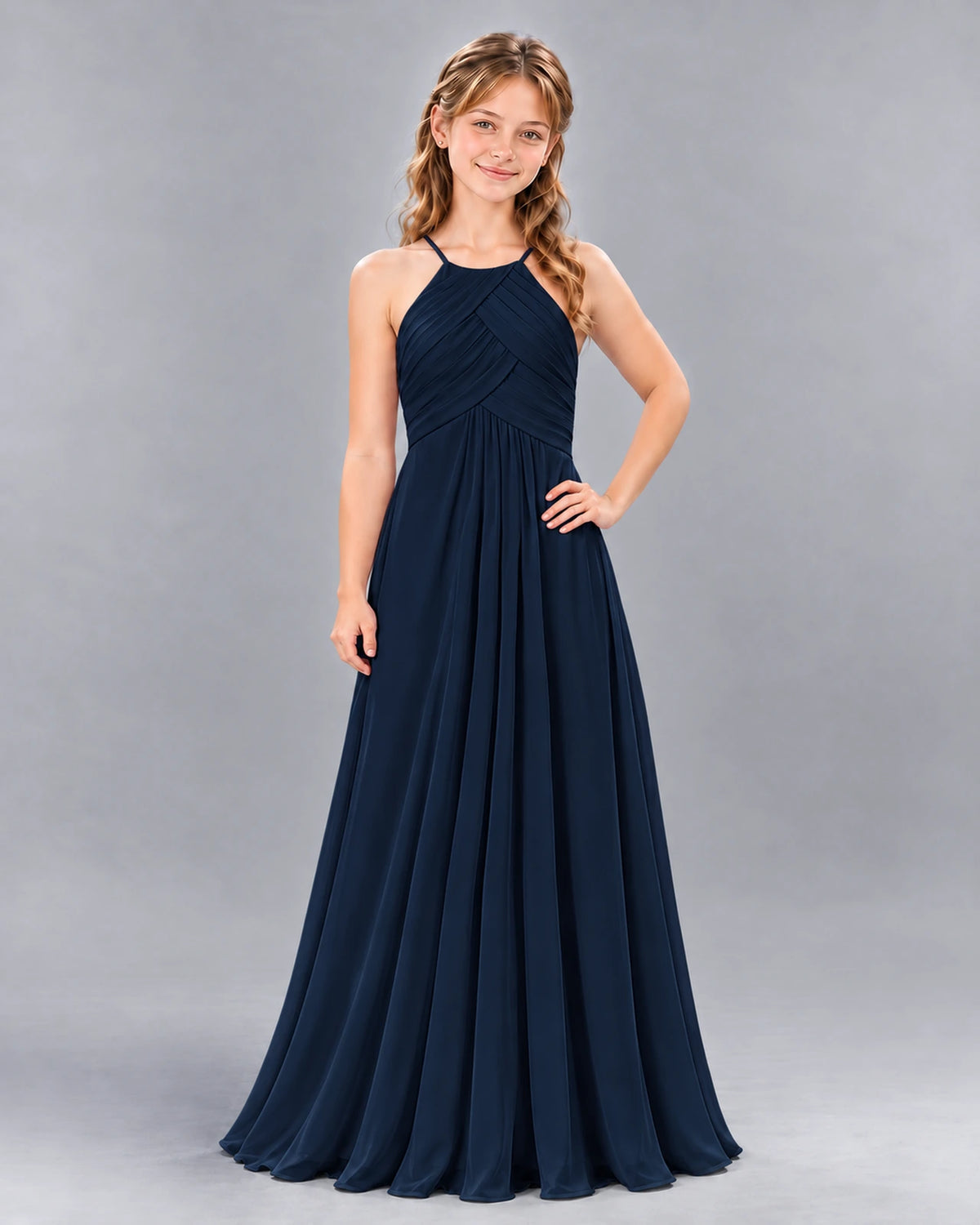 Navy Blue A-line Junior Bridesmaid Dress Front