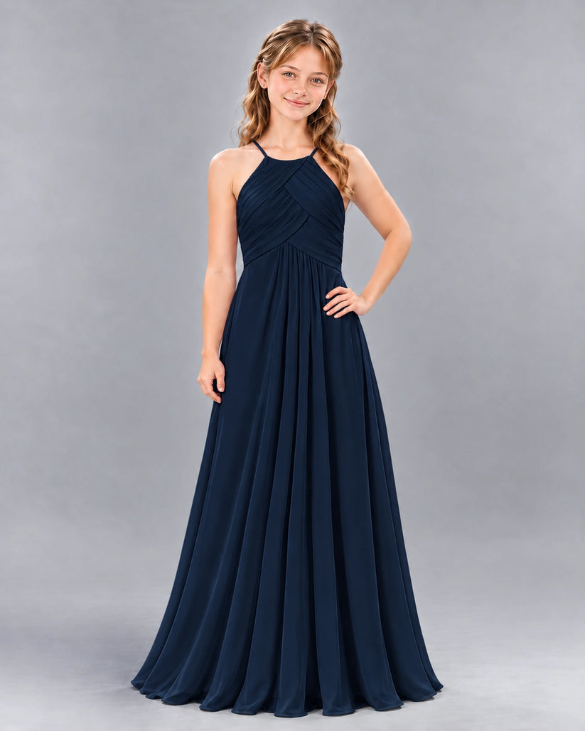 Navy Blue A-line Junior Bridesmaid Dress Front