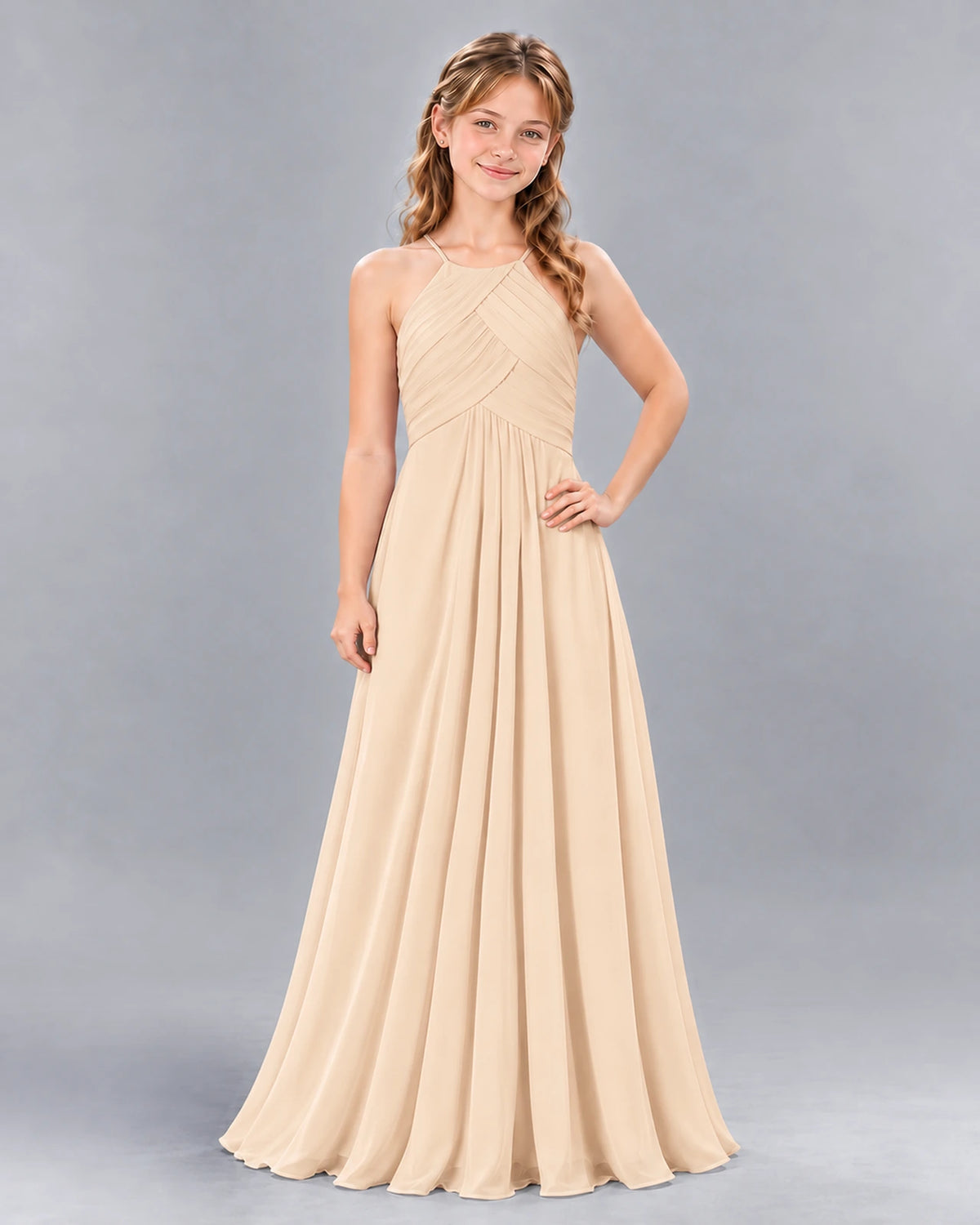 Peach A-line Junior Bridesmaid Dress Front