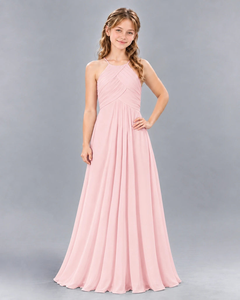 Pink A-line Junior Bridesmaid Dress Front