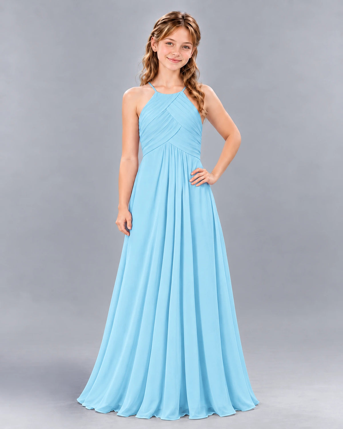 Sky Blue A-line Junior Bridesmaid Dress Front