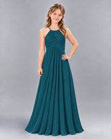Teal A-line Junior Bridesmaid Dress Front