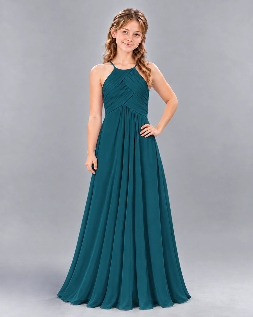Teal A-line Junior Bridesmaid Dress Front