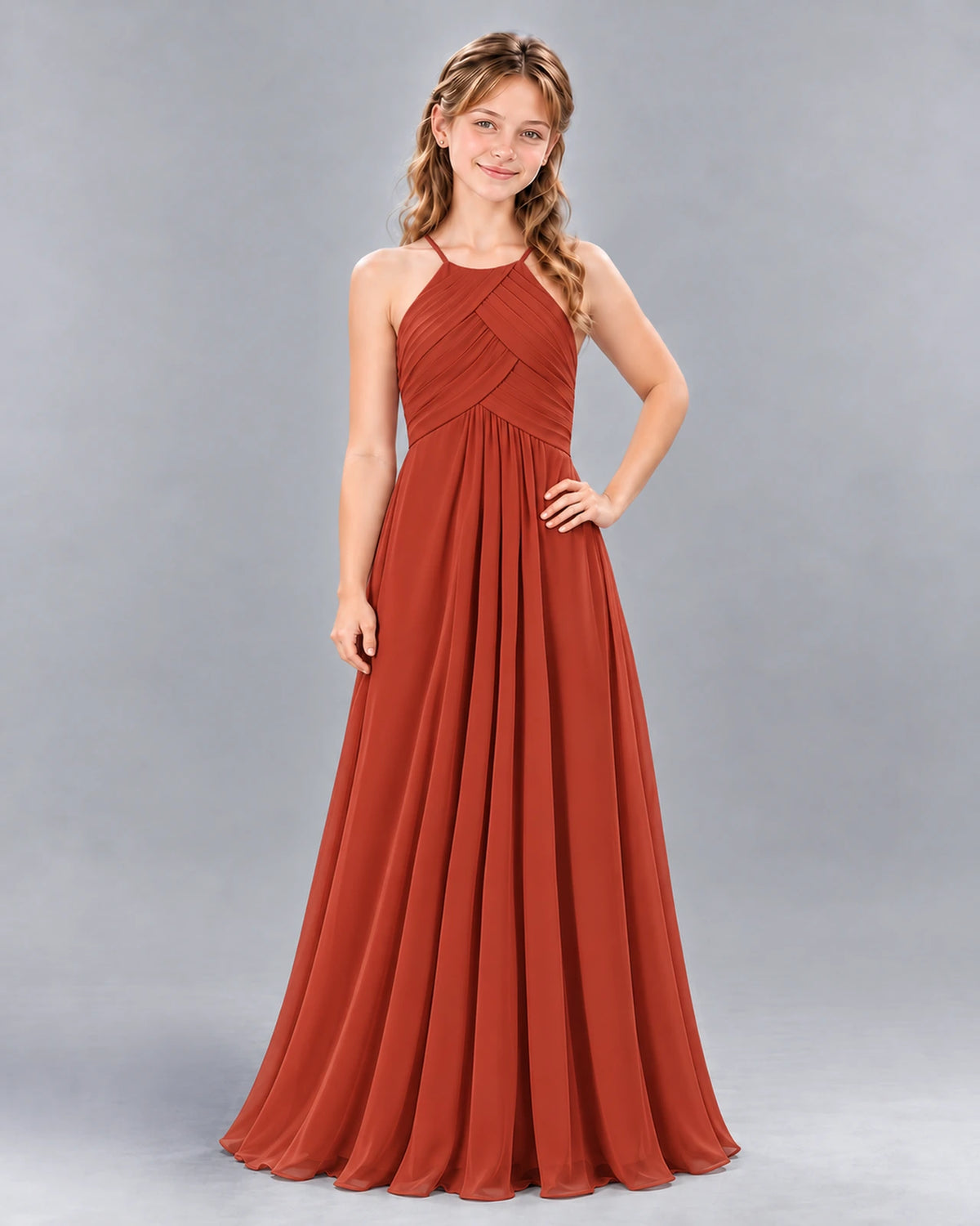 Vermilion A-line Junior Bridesmaid Dress Front