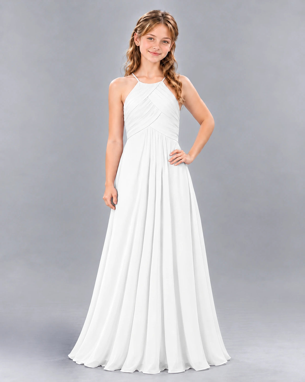 White A-line Junior Bridesmaid Dress Front