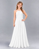 White A-line Junior Bridesmaid Dress Front