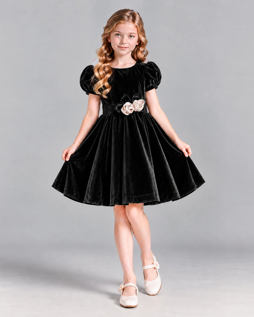 Black A-line Girls Formal Dress Front