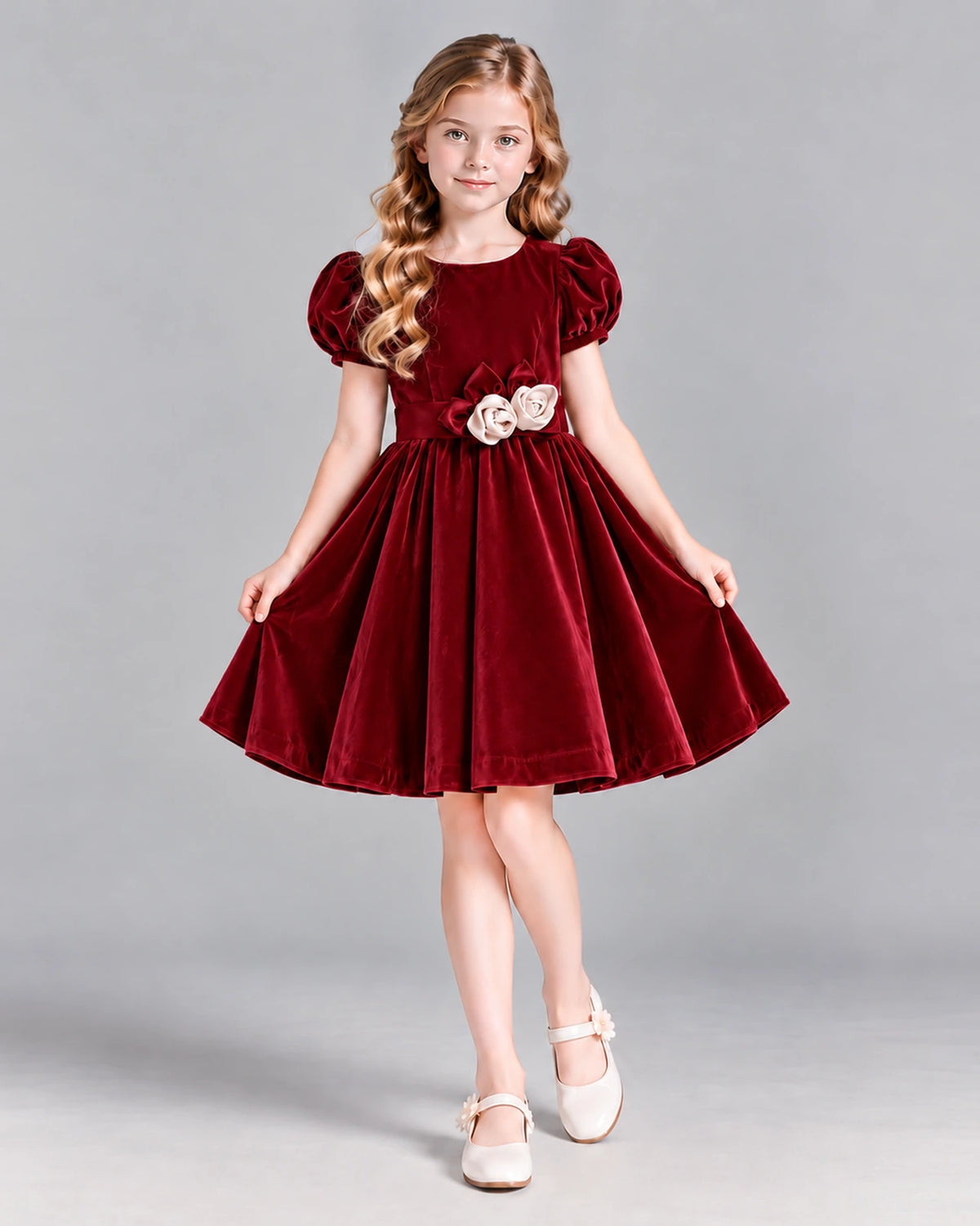 Burgundy A-line Girls Formal Dress Front