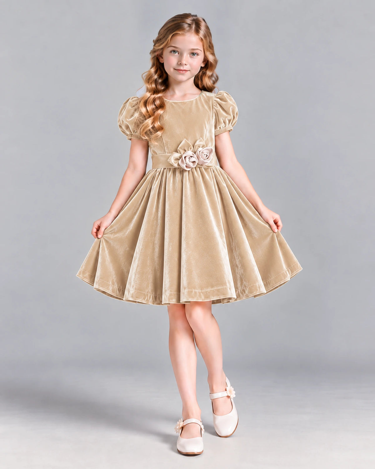 Champagne A-line Girls Formal Dress Front
