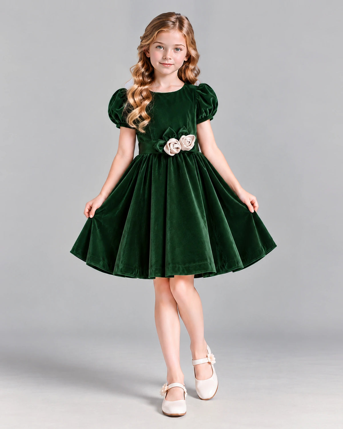 Dark Green A-line Girls Formal Dress Front