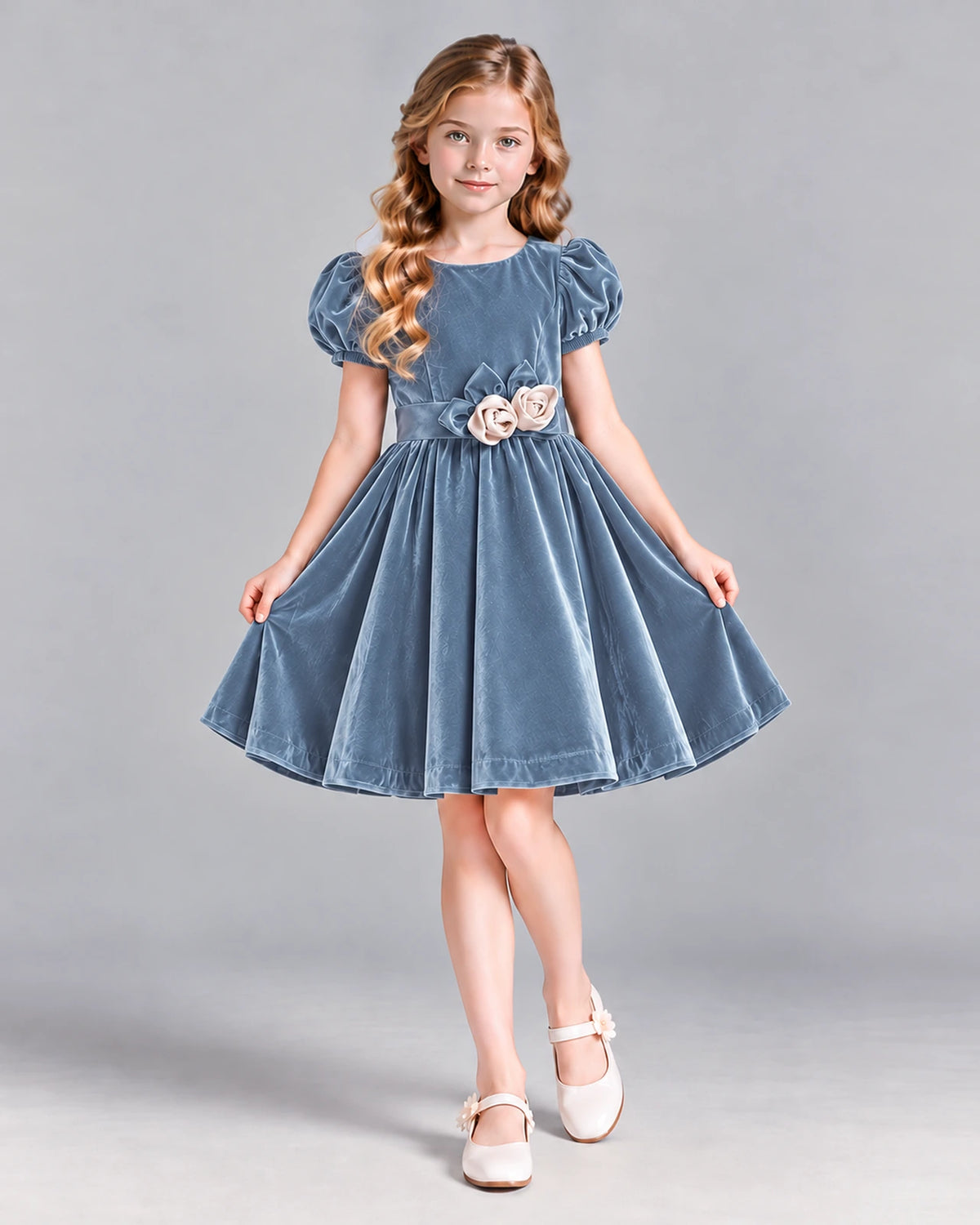Dusty Blue A-line Girls Formal Dress Front
