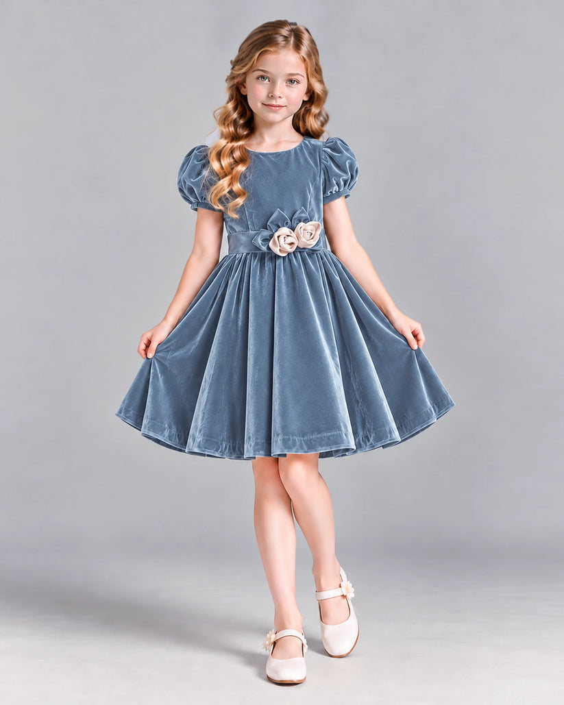 Dusty Blue A-line Girls Formal Dress Front