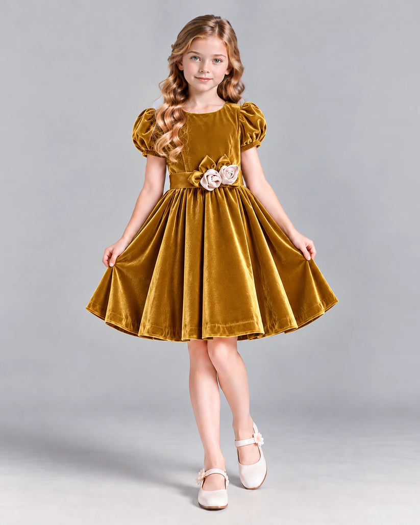 Gold A-line Girls Formal Dress Front