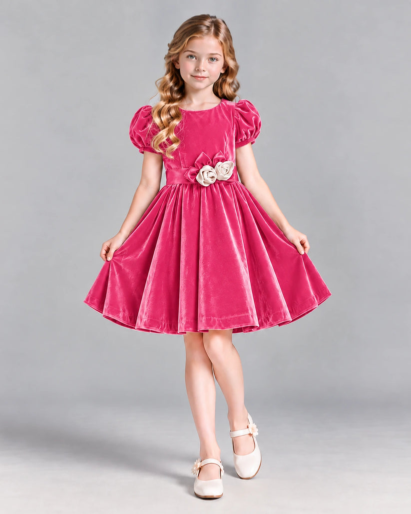 Hot Pink A-line Girls Formal Dress Front