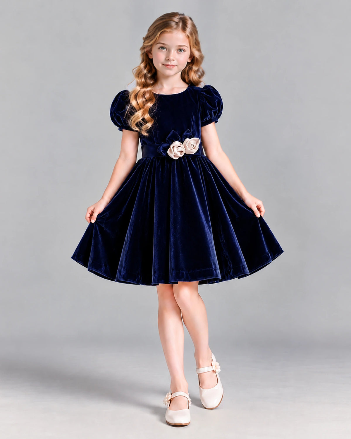Navy Blue A-line Girls Formal Dress Front