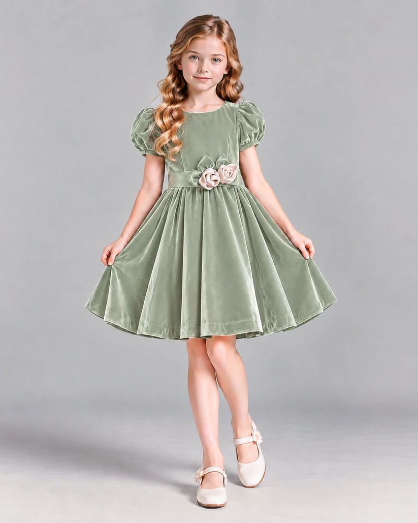 Sage Green A-line Girls Formal Dress Front