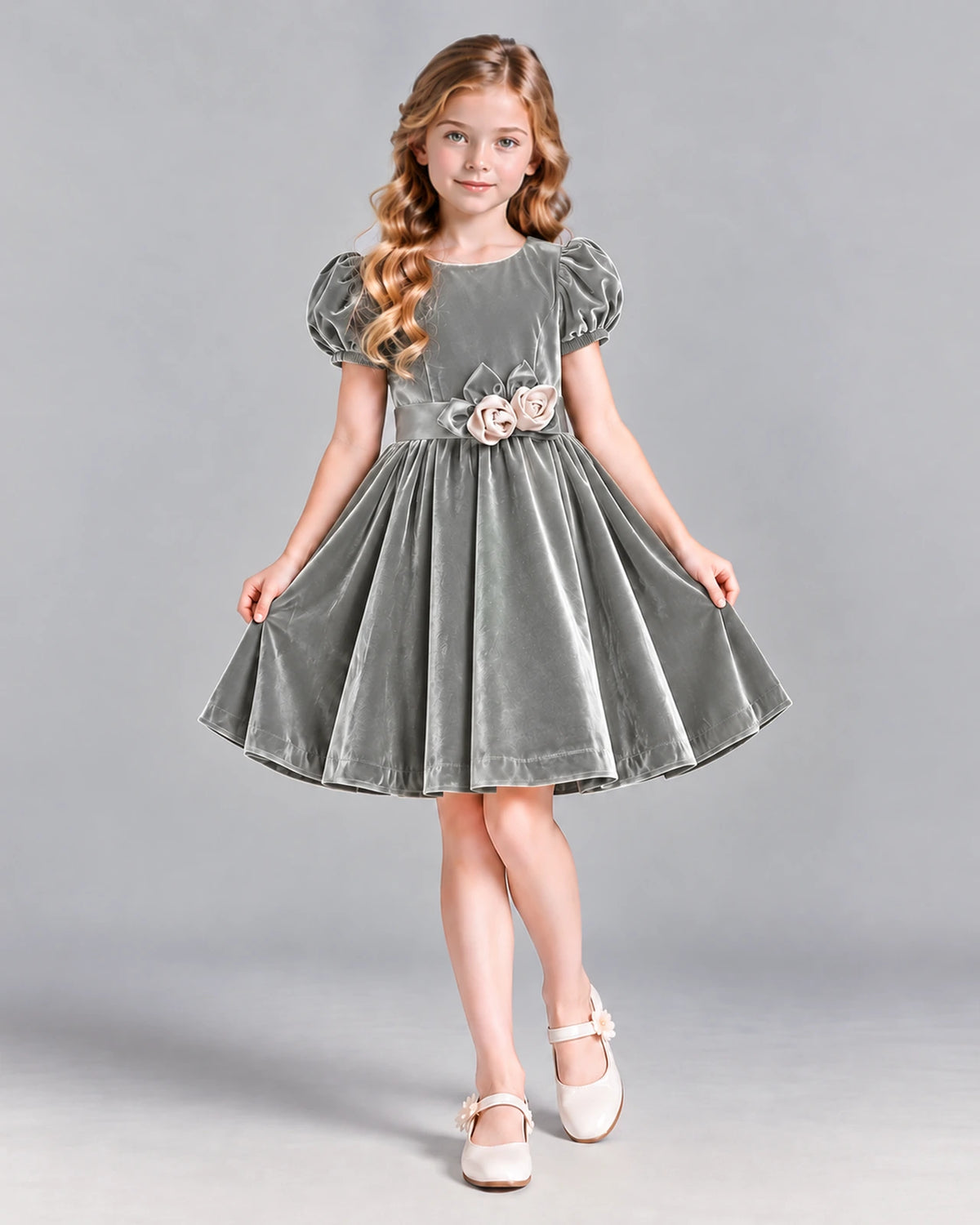 Silver A-line Girls Formal Dress Front