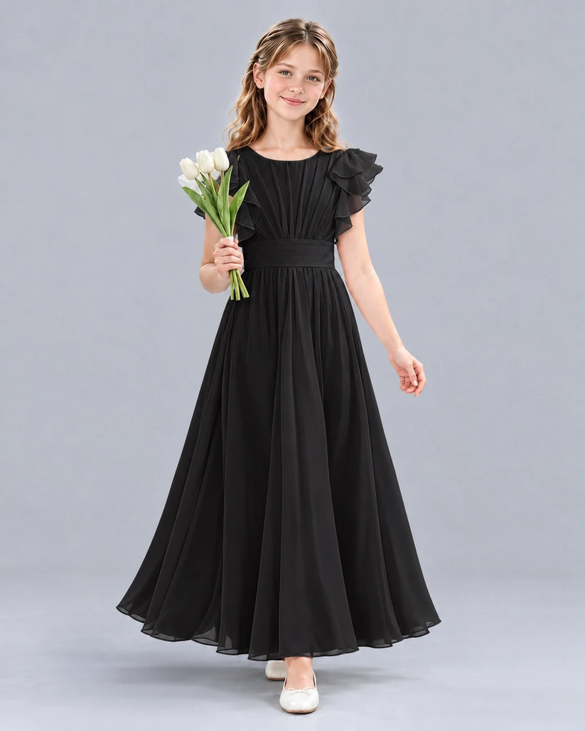 Black A-line Junior Bridesmaid Dress Front