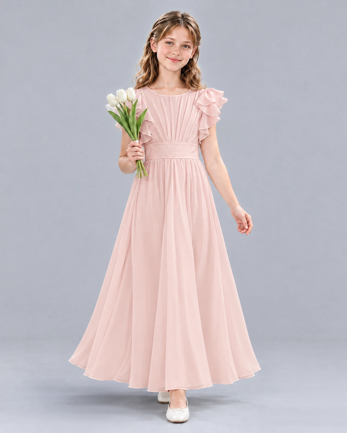 Blush Pink A-line Junior Bridesmaid Dress Front