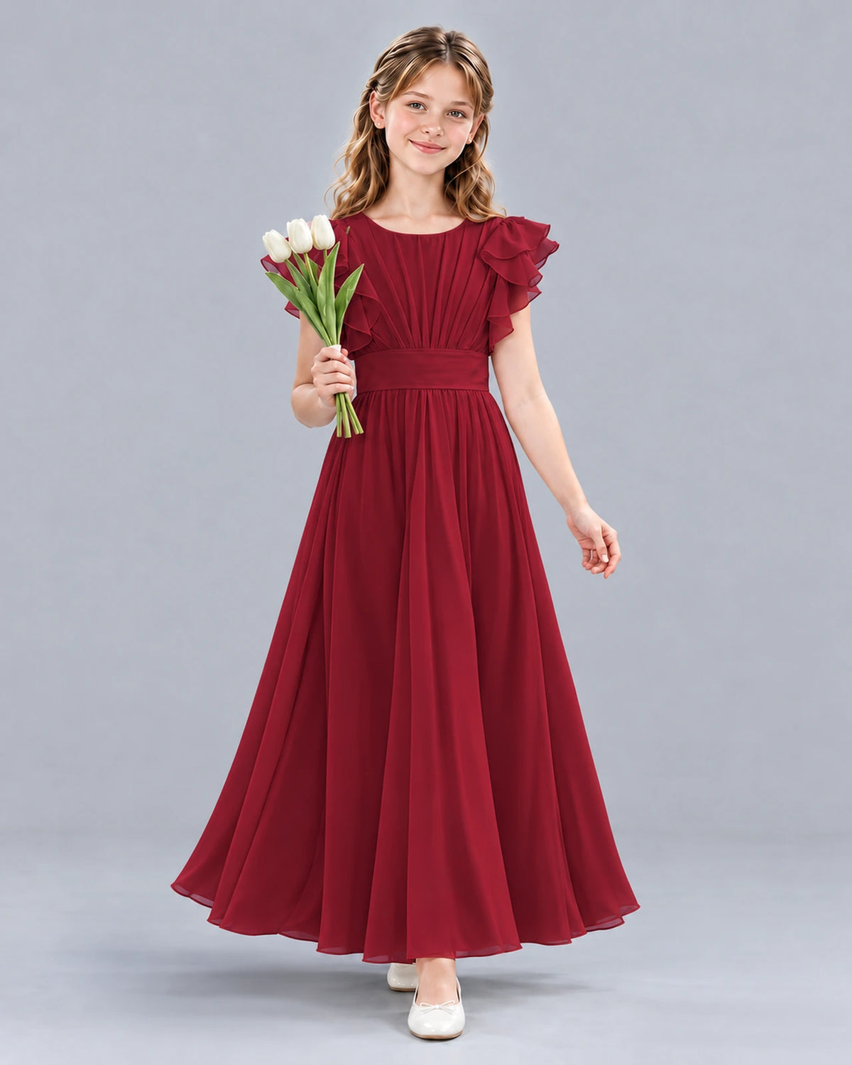 Burgundy A-line Junior Bridesmaid Dress Front