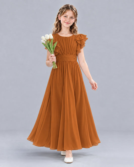 Burnt Orange A-line Junior Bridesmaid Dress Front