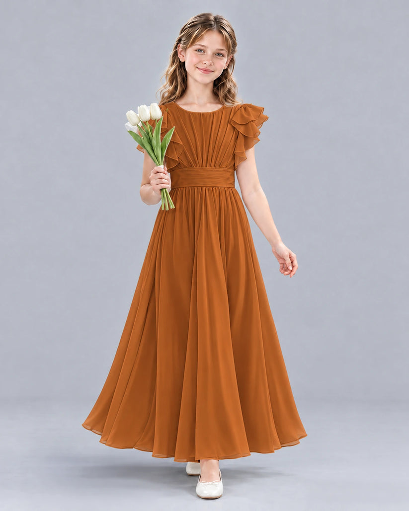 Burnt Orange A-line Junior Bridesmaid Dress Front