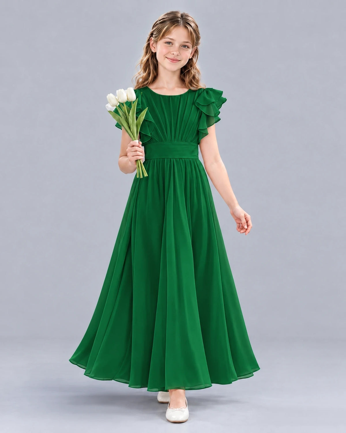 Dark Green A-line Junior Bridesmaid Dress Front
