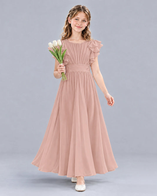 Dusty Rose A-line Junior Bridesmaid Dress Front