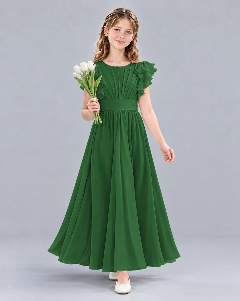 Emerald Green A-line Junior Bridesmaid Dress Front