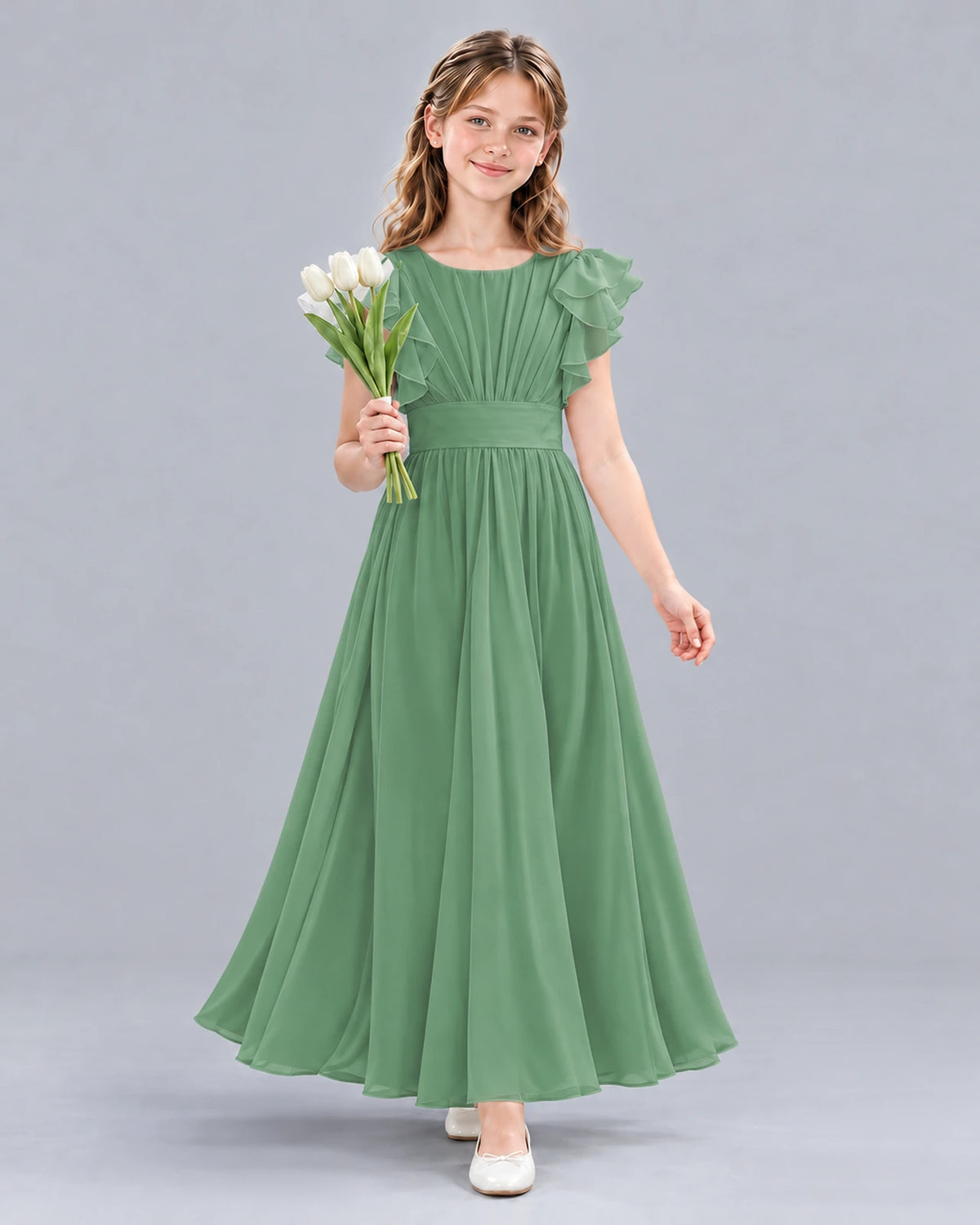 Eucalyptus A-line Junior Bridesmaid Dress Front