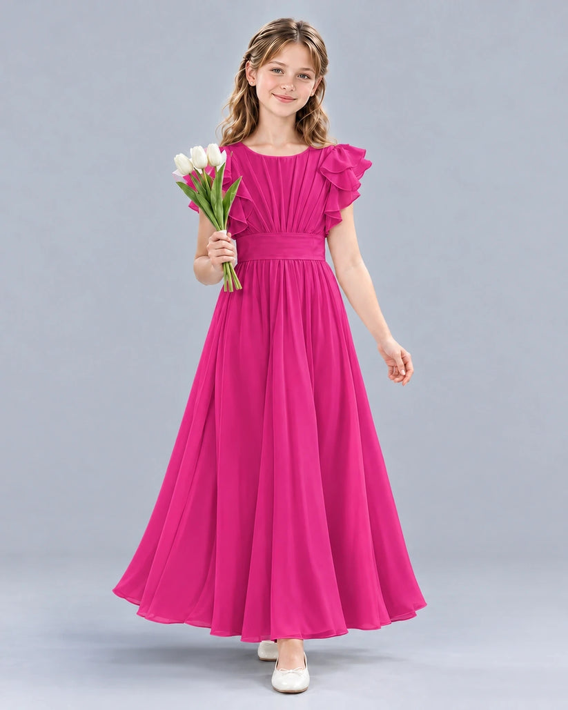 Hot Pink A-line Junior Bridesmaid Dress Front