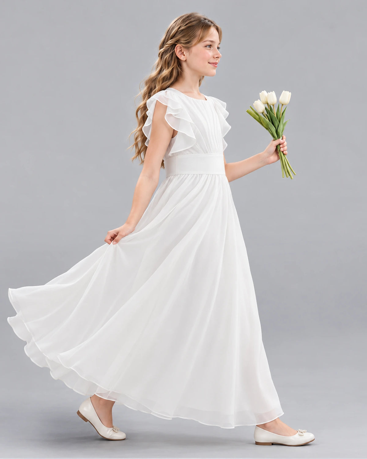 Ivory A-line Junior Bridesmaid Dress Side [Shared]