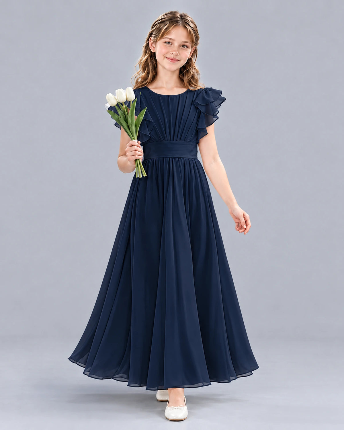 Navy Blue A-line Junior Bridesmaid Dress Front