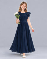 Navy Blue A-line Junior Bridesmaid Dress Front