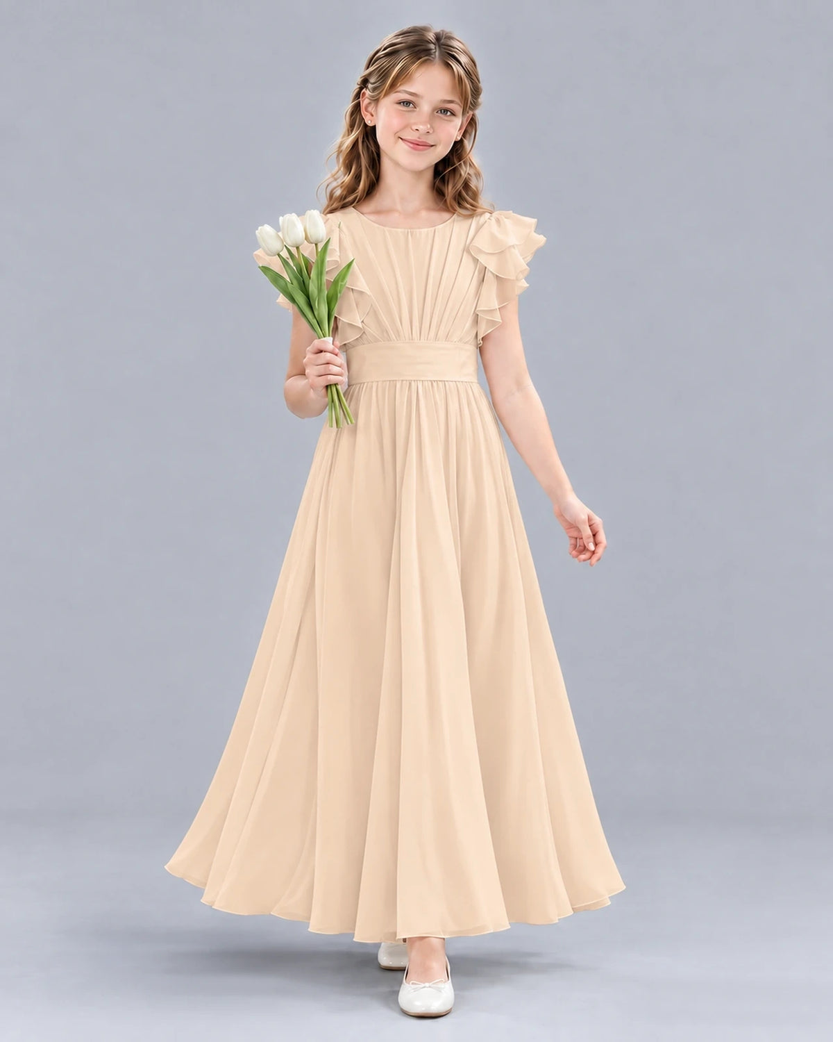 Peach A-line Junior Bridesmaid Dress Front