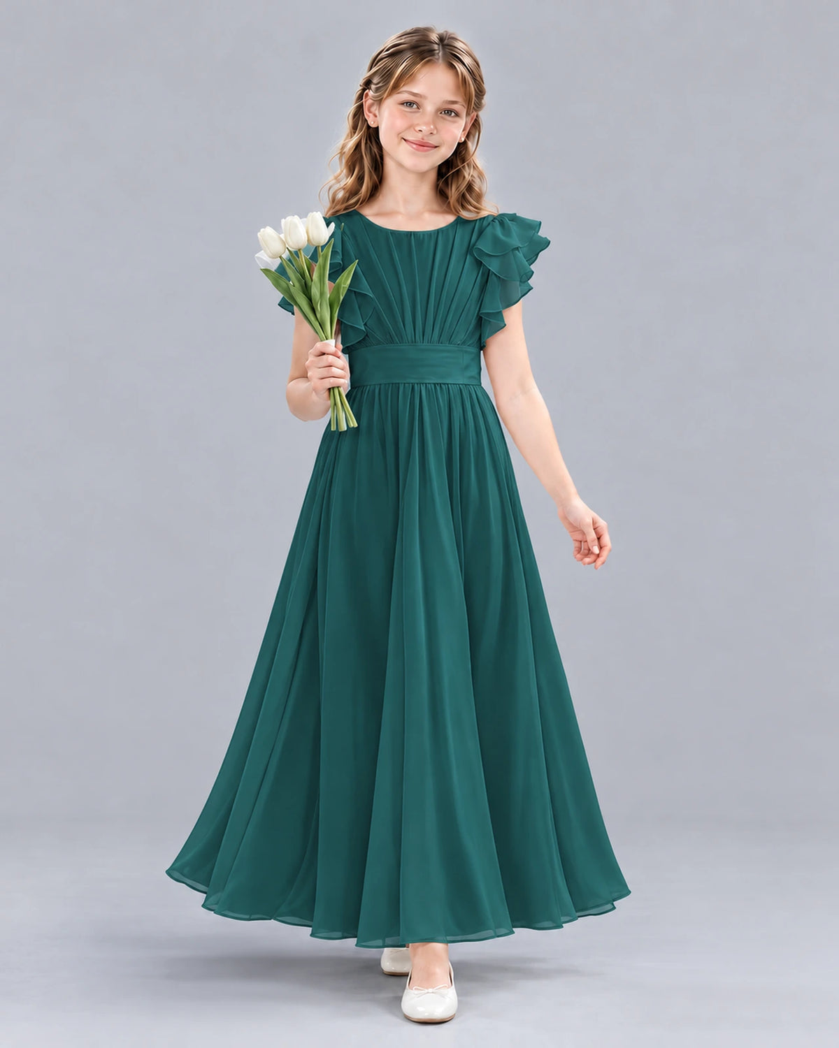 Peacock A-line Junior Bridesmaid Dress Front