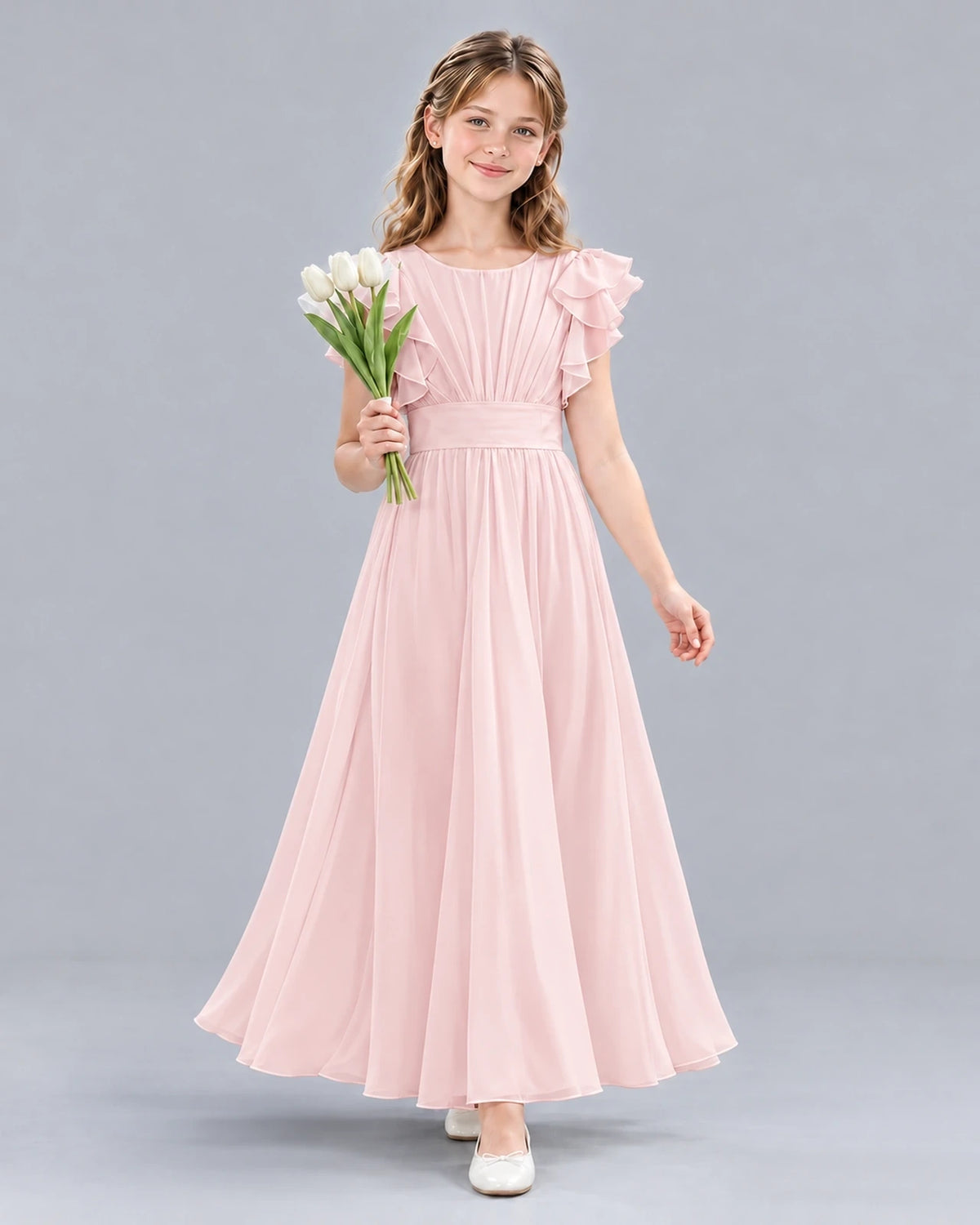 Pink A-line Junior Bridesmaid Dress Front