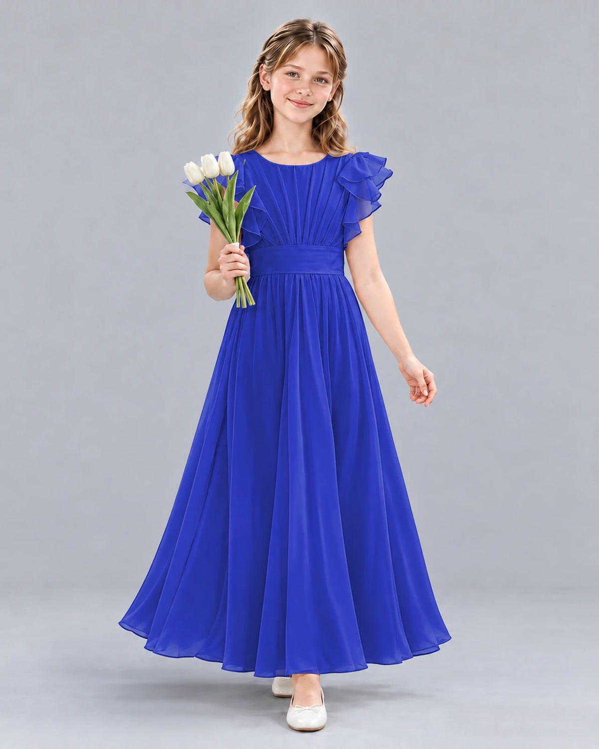 Royal Blue A-line Junior Bridesmaid Dress Front