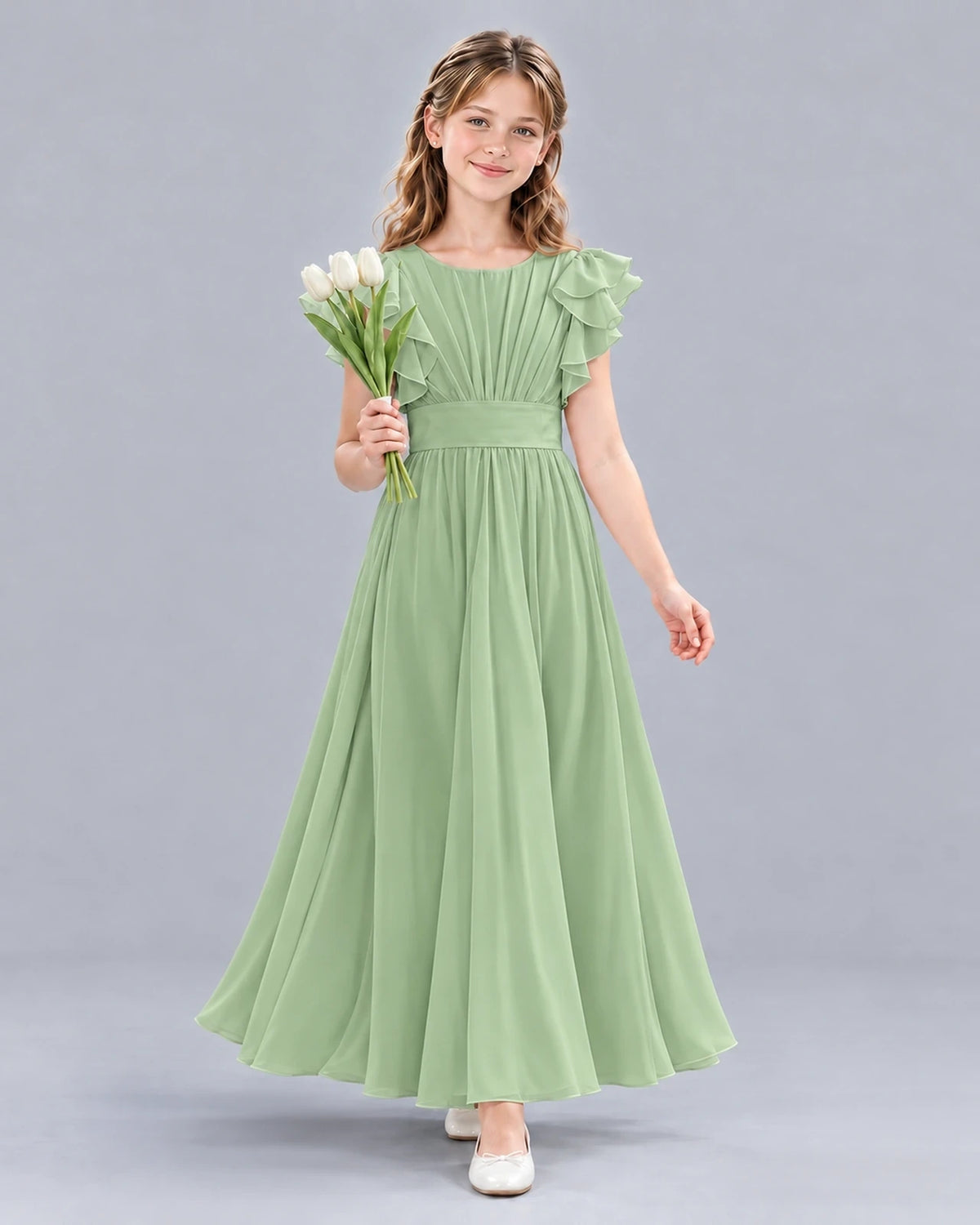 Sage Green A-line Junior Bridesmaid Dress Front