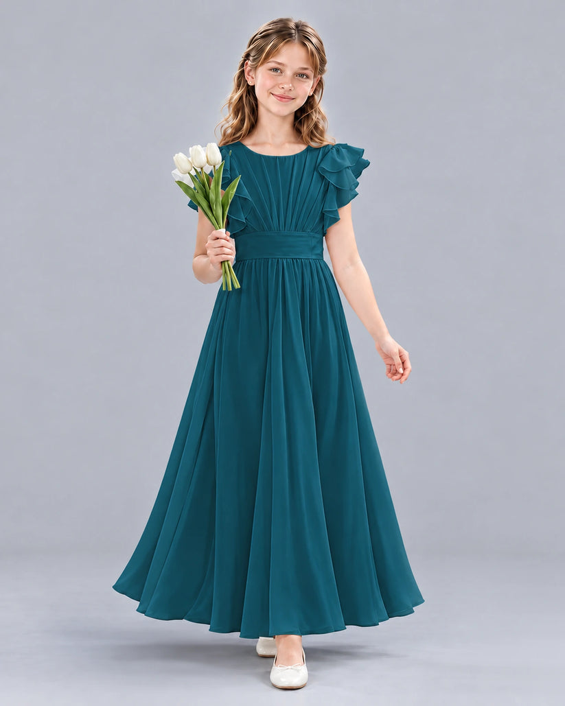 Teal A-line Junior Bridesmaid Dress Front