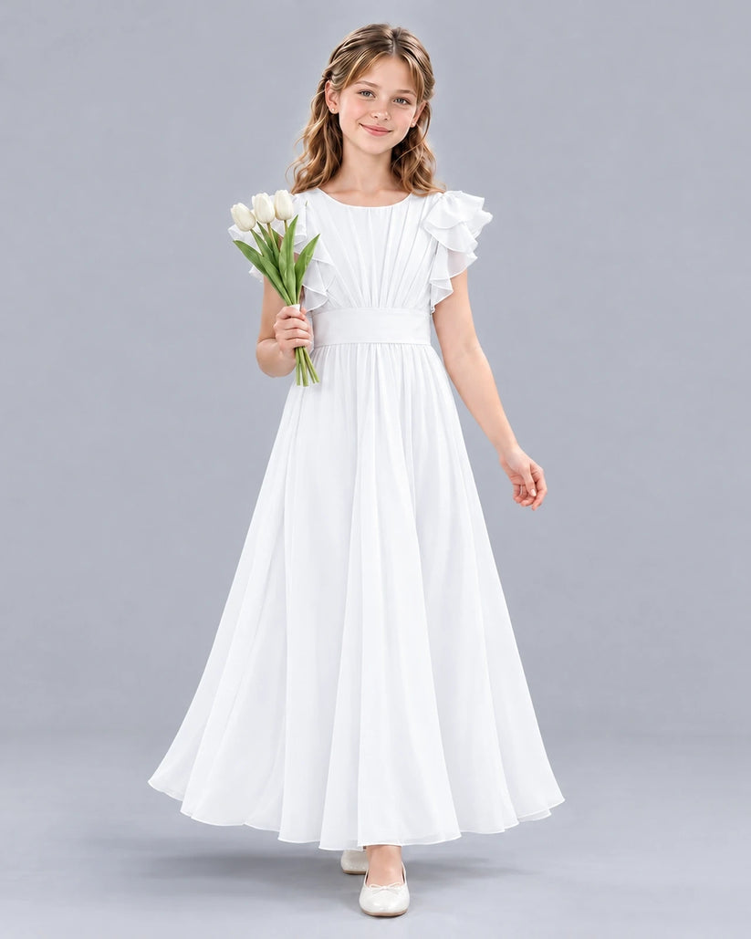White A-line Junior Bridesmaid Dress Front