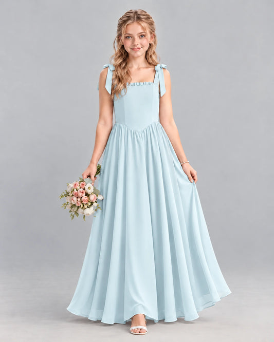 Baby Blue A-line Junior Bridesmaid Dress Front