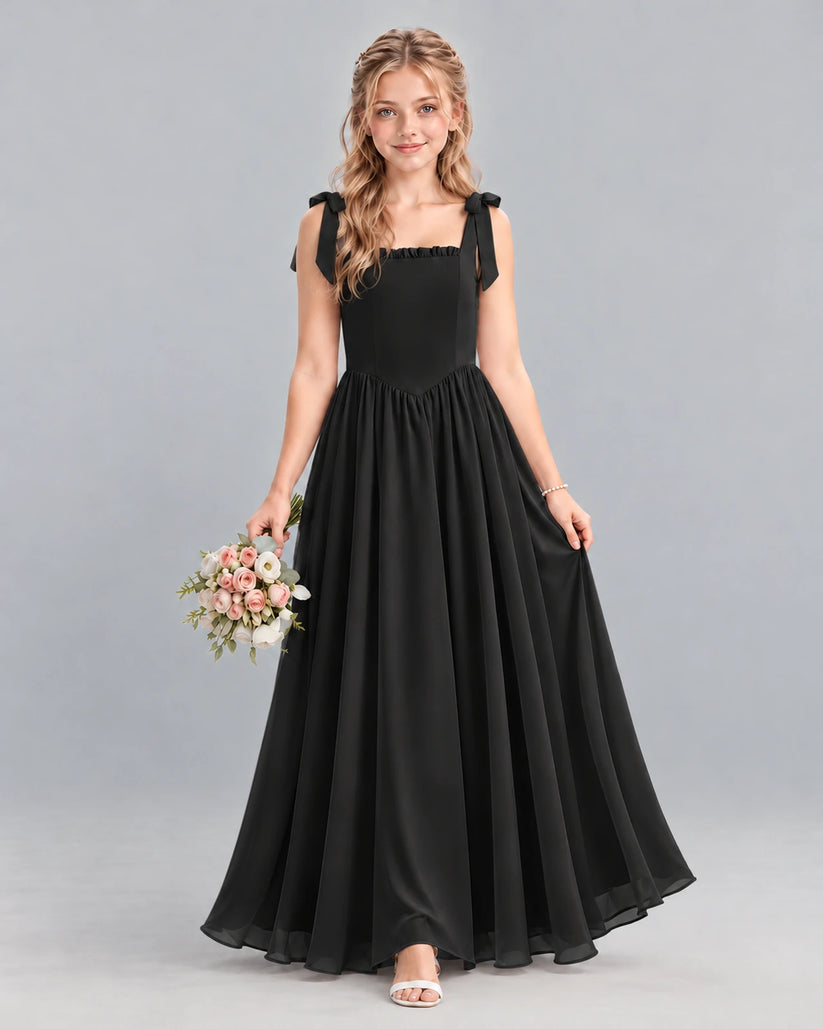 Black A-line Junior Bridesmaid Dress Front