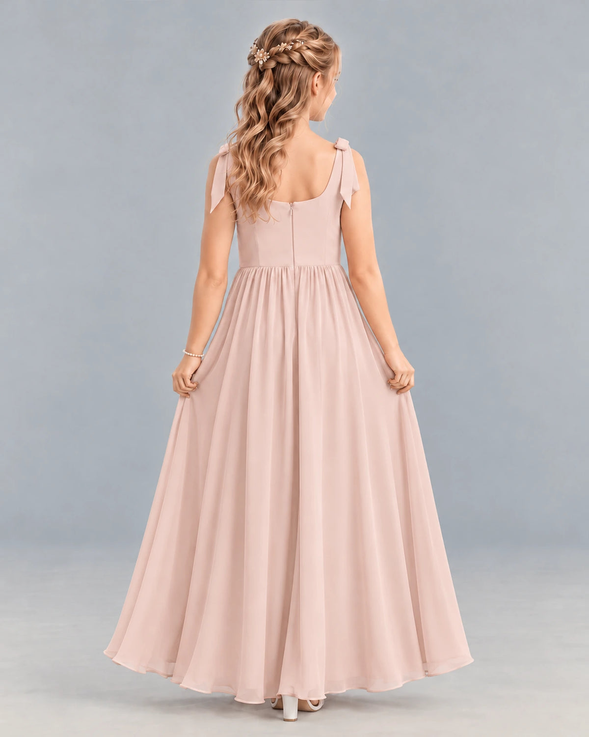 Blush Pink A-line Junior Bridesmaid Dress Back [Shared]