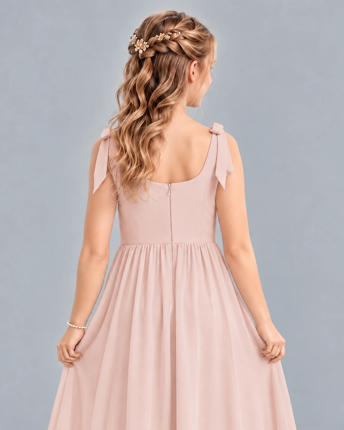Blush Pink A-line Junior Bridesmaid Dress Back_Detail [Shared]