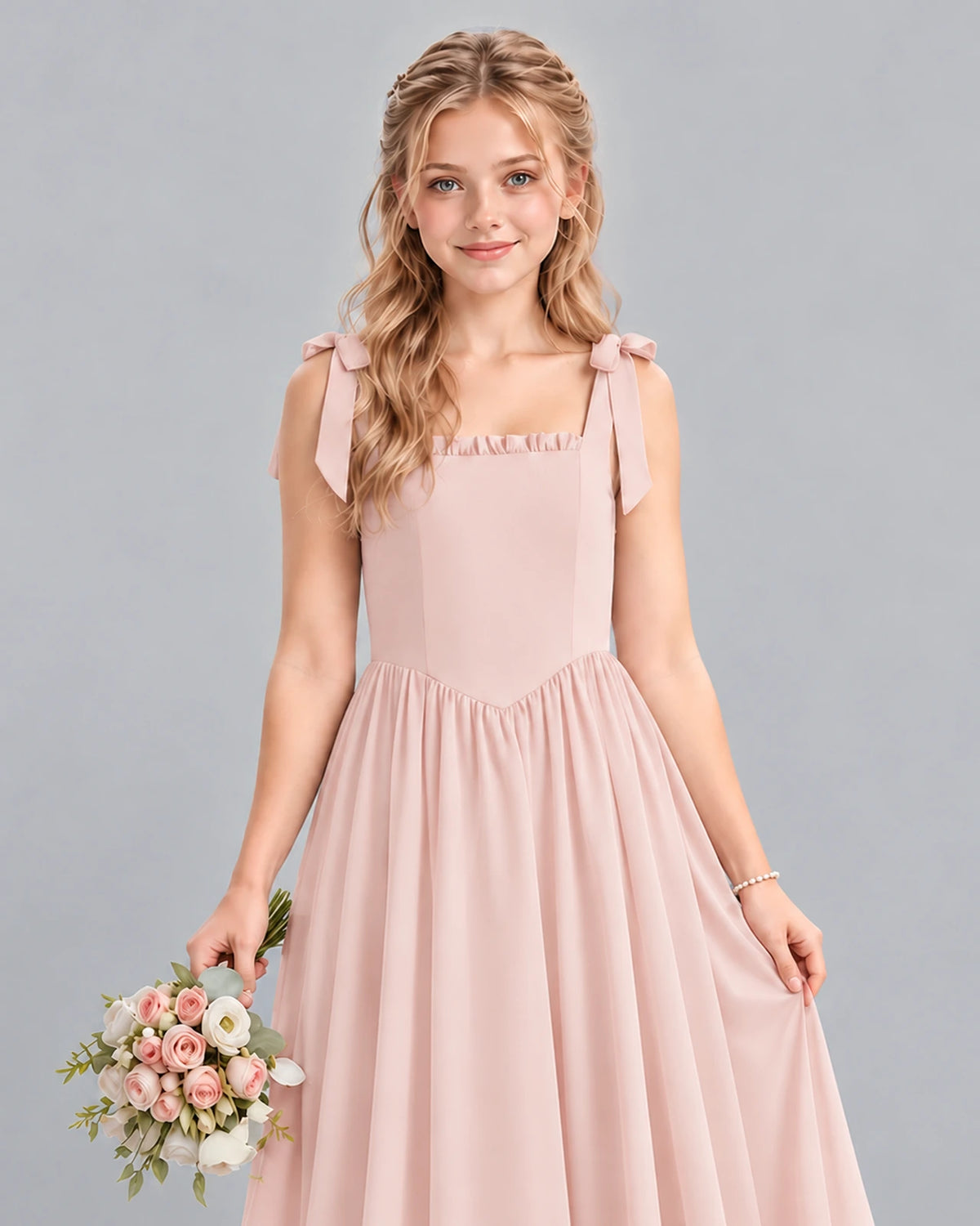 Blush Pink A-line Junior Bridesmaid Dress Detail [Shared]